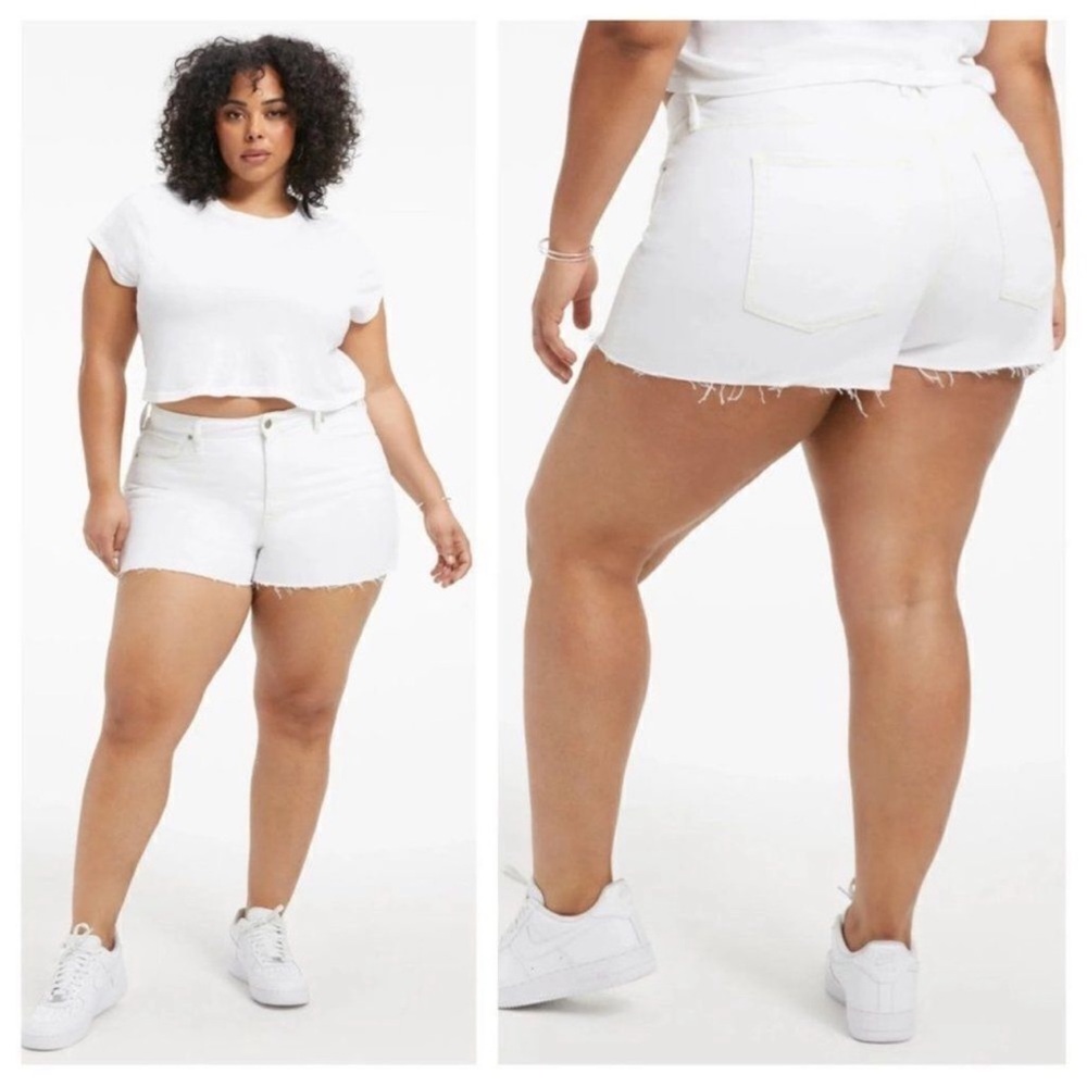 NWT Good American‎ Good '90s High Waist White Denim Cutoff Womens Short Size 18